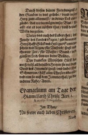 Evangelium am Tage der Himmelfarth Christi/ Acor. 1. & ex aliis Evangelistis