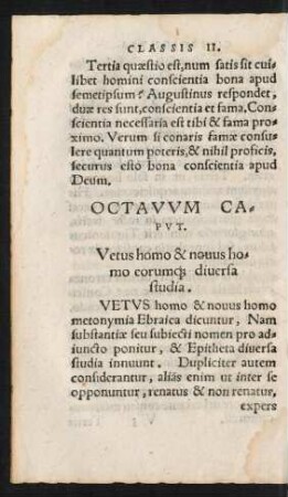 Octavum Caput. Vetus homo & novus homo eorumq[ue] diversa studia.