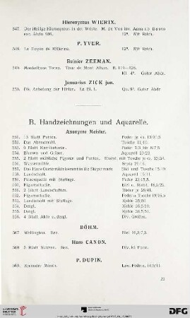 Handzeichnungen und Aquarelle (Nr. 551-577)