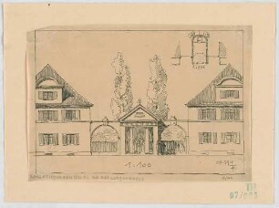 Fischer, Theodor; München, Lutzstr.; Krieger-Gedächtniskapelle - Teilgrundriss, Ansicht