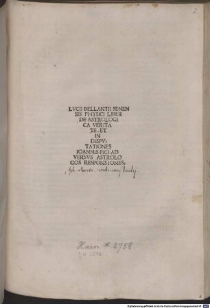 De astrologica veritate : mit Widmungsvorrede des Autors an Caterina Sforza und Nachwort an den Leser