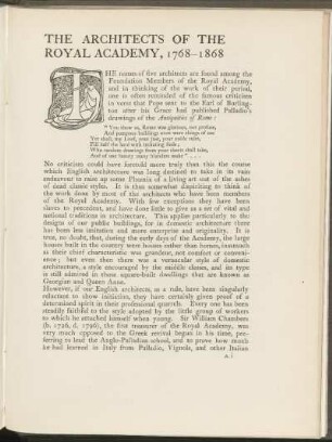 The architects of the Royal Academy, 1768-1868