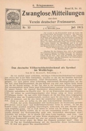 Nr. 32 Juli 1915 6. Kriegsnummer. Band II, Nr. 15