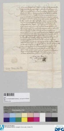 Dr. Heinrich Rudolff von Weze, fürstlicher clevischer Kanzler, stellt der Stadt Nürnberg Quittung aus über 400 fl. Stadtsteuer.