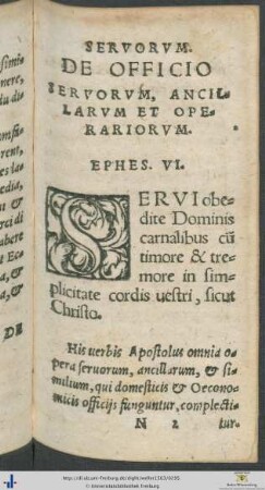De Officio Servorum, Ancillarum Et Operariorum