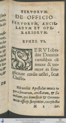 De Officio Servorum, Ancillarum Et Operariorum