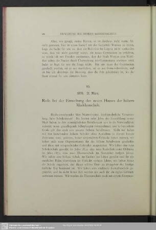 10. 1878. 21. März. Rede bei der Einweihung des neuen Hauses der höhern Mädchenschule