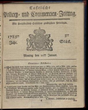 3tes Stueck, Montag den 20ten Januar. 1783