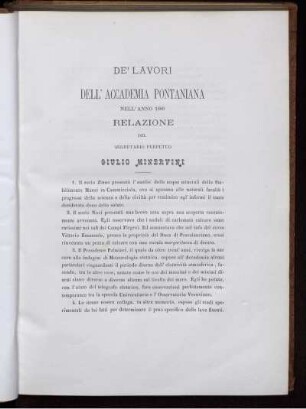 De' Lavori dell' Accademia Pontaniana nell' anno 1880 Relazione del Segretario Perpetuo