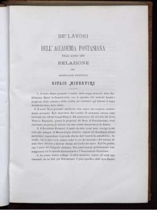 De' Lavori dell' Accademia Pontaniana nell' anno 1880 Relazione del Segretario Perpetuo