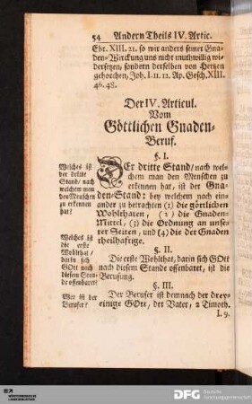 Der IV. Articul. Vom Göttlichen Gnaden-Beruf.