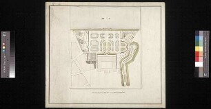 Grundriss mit Garten und angrenzenden Häusern