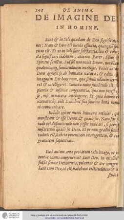 DE ANIMA. DE IMAGINE DEI IN HOMINE