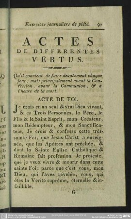 Actes De Differentes Vertus