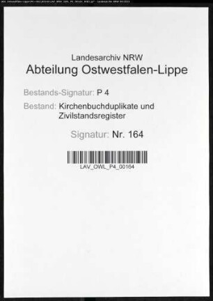 Zivilstandsregister der Stadt Kamen (T 1813). (Gemeinde: Kamen, Kreis Unna)