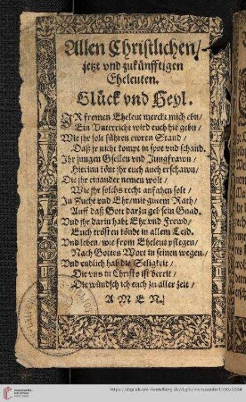 Allem Christlichen/ jetzt und zukünfftigen Eheleuten