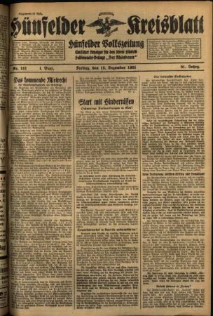 Erste Ausgabe vom Freitag, den 13. Dezember 1935.