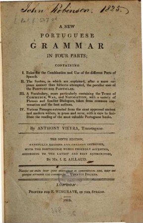 A New Portuguese Grammar, in four parts