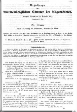171. Sitzung, Stuttgart, 17.9.1861