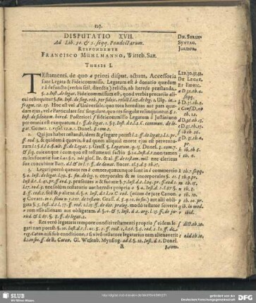Disputatio XVII. Ad Lib. 30. & 5. seqq. Pandectarum. Respondente Francisco Mühlmanno, Witteb. Sax.