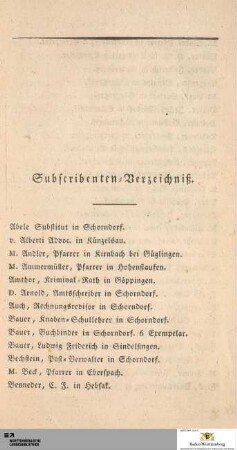 Subscribenten-Verzeichniß