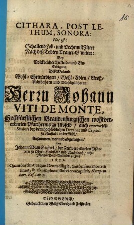 Cithara, post lethum, sonora ... Johann Vitus de Monte