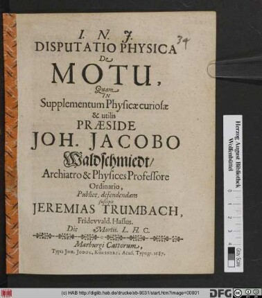 Disputatio Physica De Motu