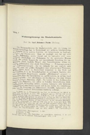 VIA, Thema 1. Wohnungsfürsorge für Minderbemittelte.