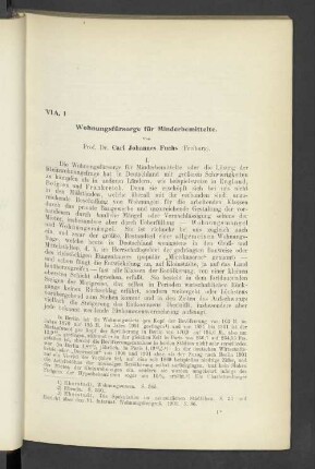 VIA, Thema 1. Wohnungsfürsorge für Minderbemittelte.