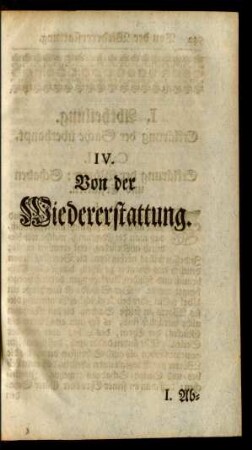 IV. Von der Wiedererstattung
