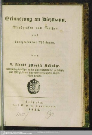 Erinnerung an Diezmann, Markgrafen von Meißen und Landgrafen von Thüringen