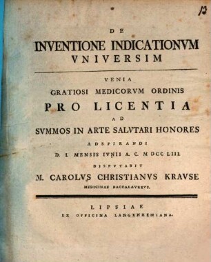 De Inventione Indicationvm Vniversim