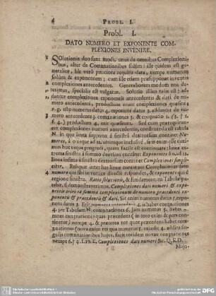 Probl. I. DATO NUMERO ET EXPONENTE COMPLEXIONES INVENIRE.