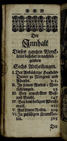 Der Innhalt Dieses gantzen Werckleins bestehet in nachfolgenden Sechs Abtheilungen