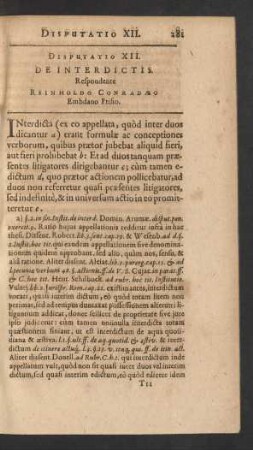 Disputatio XII. De Interdictis. Respondente Reinholdo Conradaeo Embdano Frisio