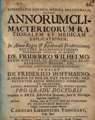 Diss. phys.-med. inaug. sistens annorum climactericorum rationalem et medicam explicationem
