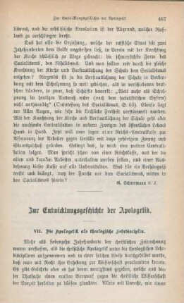 467-486 Zur Entwicklungsgeschichte der Apologetik : VII. Die Apologetik als theologische Lehrdisciplin
