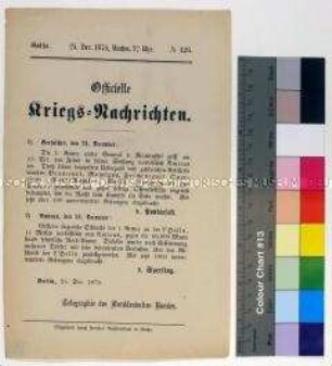 Kriegsdepesche des Norddeutschen Bundes über die Kriegsereignisse vom 24.12.1870 bei Amiens und die Schlacht an der Hallue