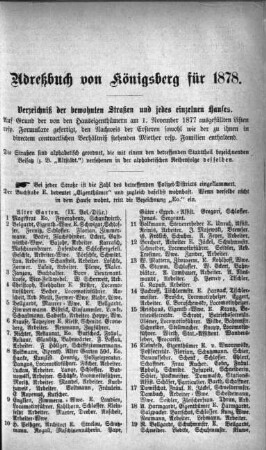 Verzeichnis der bewohnten Straßen und jedes Hauses