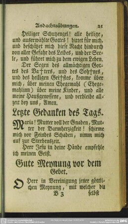 Gute Meynung vor dem Gebet