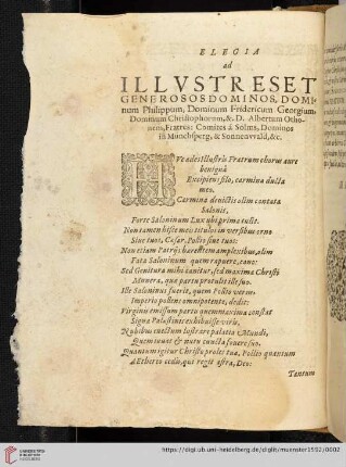 Elegia ad illvstreset generosos dominos, dominum Philippum, dominum Fridericum Georgium [...]