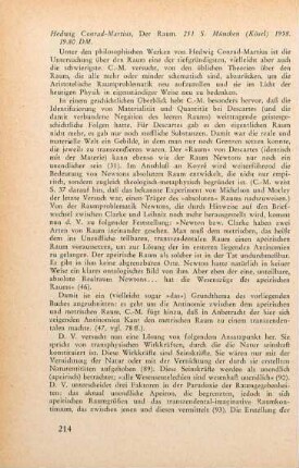 214-218 [Rezension] Conrad-Martius, Hedwig, Der Raum