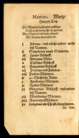 Martius, Mertz/ Hat xxxi. Tag.