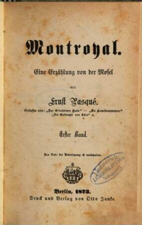 Montroyal : eine Erzählung von der Mosel, 1. Der neue Herr von Beuren