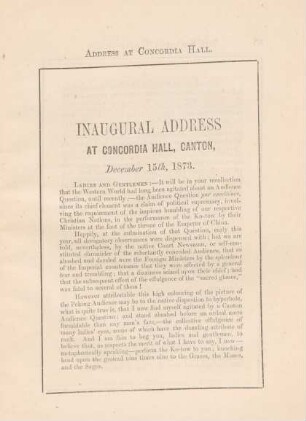 Inaugural address at Concordia Hall, Canton, ...