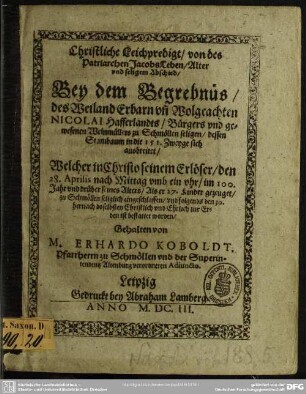 Leichpredigt bey dem Begrebnüs des Nicolai Hafferlandts