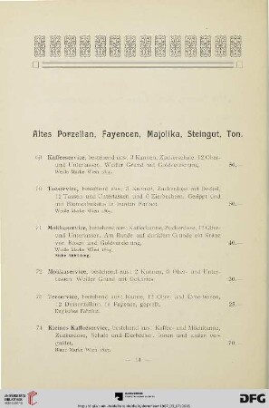 Altes Porzellan, Fayencen, Majolika, Steingut, Ton (Nr. 69-184)