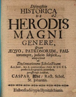 Disquisitio historica de Herodis Magni genere