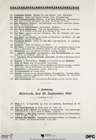 III. Auktionstag: Mittwoch, den 30. September 1903. Vormittag 10 Uhr (Nr. 407-574)