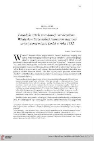 74: Paradoks sztuki narodowej i modernizmu : Władysław Strzemiński laureatem nagrody artystycznej miasta Łodzi w roku 1932
